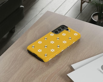 Yellow Bee & Daisy Samsung Phone Case, Cute Floral Phone Cover, Tough Case for Nature Lovers, Gift for Bee Enthusiasts, Spring Accessories