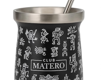 Club Matero | Stainless Steel Mate Cup with Bombilla | Double Wall Vacuum Insulated Yerba Mate Gourd | Black Cave Art