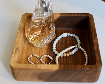 Handcrafted Walnut Wood Tray - Square Wooden Serving Tray - Minimalist Home Decor