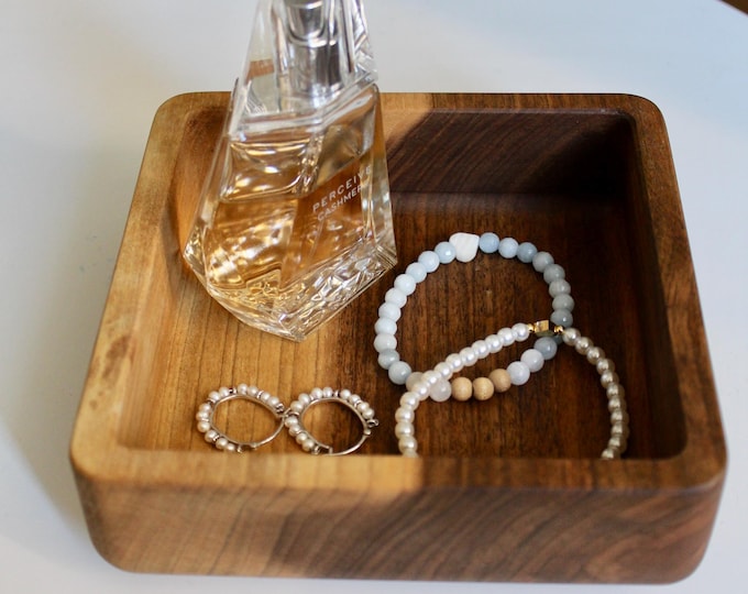 Handcrafted Walnut Wood Tray - Square Wooden Serving Tray - Minimalist Home Decor