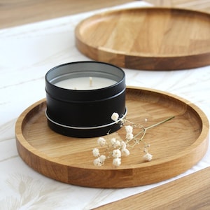 Round Wooden Tray | Solid Oak Serving Tray | Minimalist Rustic Home Decor