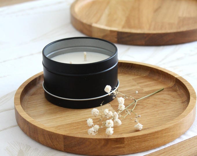 Round Wooden Tray | Solid Oak Serving Tray | Minimalist Rustic Home Decor