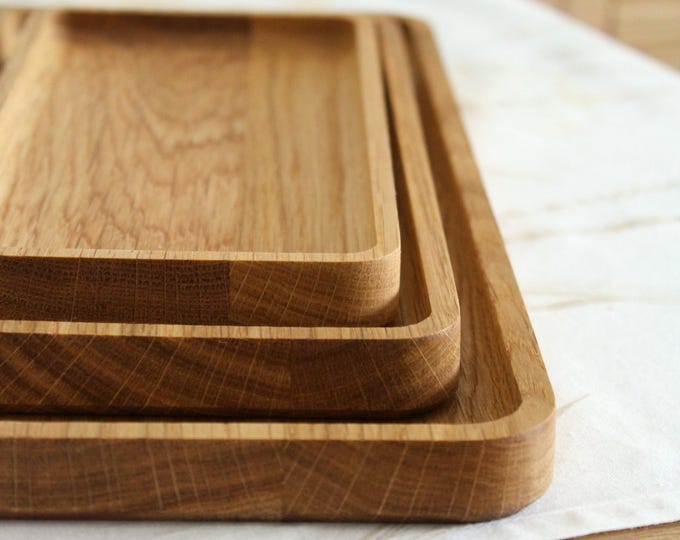 Minimalist Oak Wood Trays – Rectangular Snack & Serving Dishes – Modern Catch-All Trays – Set of 3 Sizes