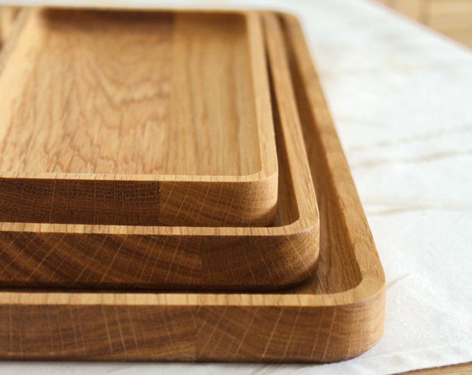 Minimalist Oak Wood Trays – Rectangular Snack & Serving Dishes – Modern Catch-All Trays – Set of 3 Sizes