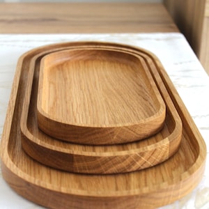 Handmade Oak Wood Trays – Minimalist Decorative Serving Platters (Available in 3 sizes)