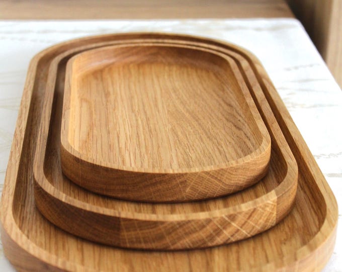 Handmade Oak Wood Trays – Minimalist Decorative Serving Platters (Available in 3 sizes)