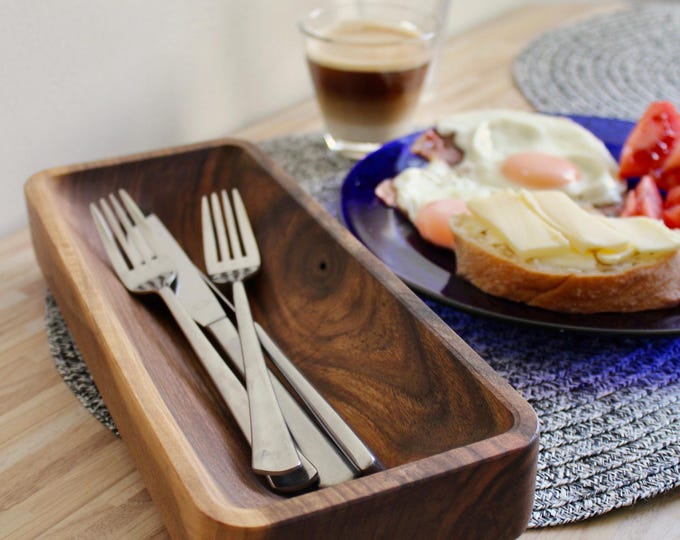 Handmade Walnut Wood Bowl 29x12x5 (cm) - Rustic Cutlery Holder, Serving Tray, Fruit Bowl, Natural Decor