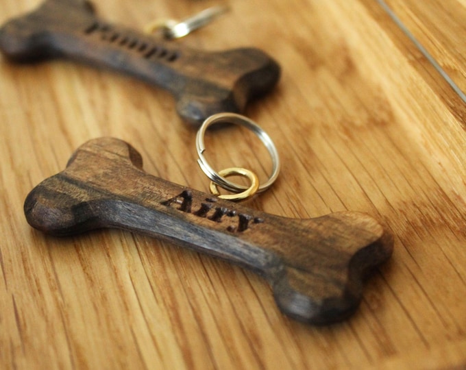 Personalized Wooden Dog Tag – Custom Walnut Bone with Pet Name