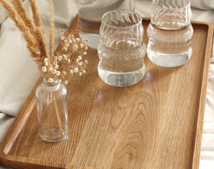 Natural Wooden Serving Tray – Rectangular Oak Tray for Drinks, Snacks & Home Decor