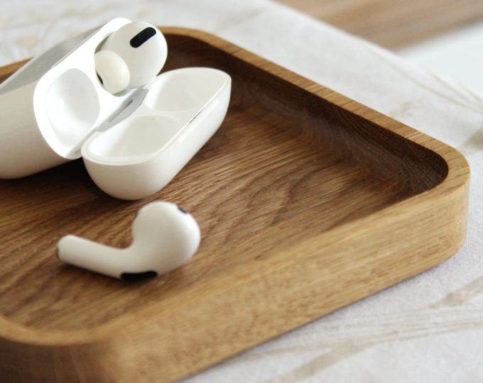 Solid Oak Square Tray – Minimalist Wooden Catchall Dish in 3 Sizes