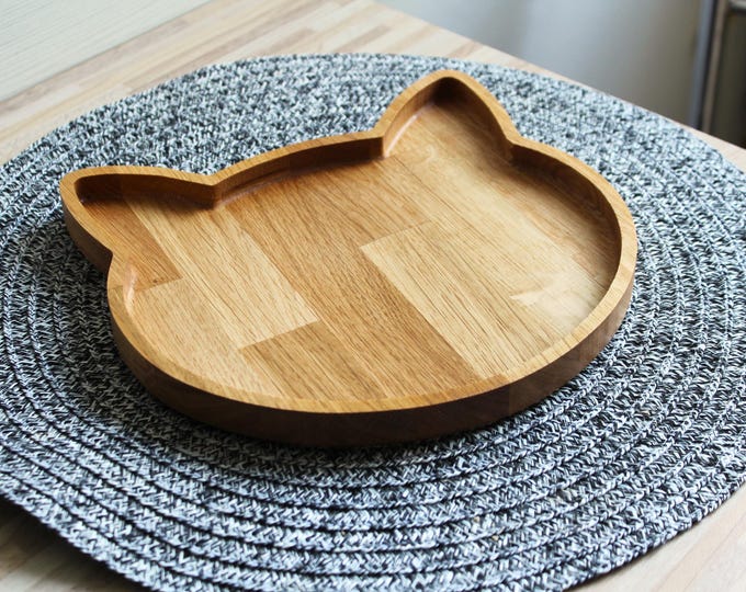 Cat-Shaped Oak Wood Bowl – Minimalist Decorative Tray for Snacks, Fruit, Keys, Jewelry, Coffee or Treats – Food Safe, Optional Engraving