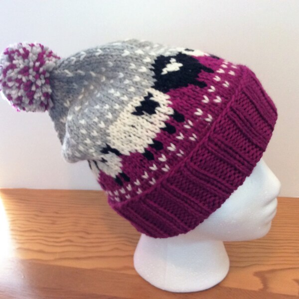 Cute Sheep Hat, Baa-ble Hat, 100% Wool Hat, Slouchy Hat, with a Black Sheep!