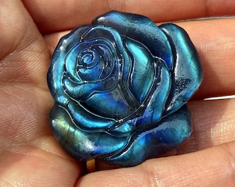1" Natural purple/blue Labradorite rose,Hand-Carved crystal flower,Home decoration gifts 1PC