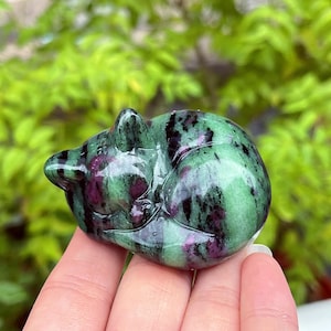 2.4" Natural Ruby Zoisite cat,Crystal Animal,Reiki Healing,Gemstone gifts 1PC