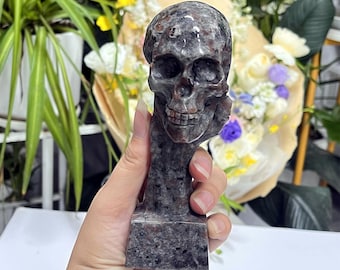 Hand Carved Yooperlite Skull Sculpture, 5.8" Crystal Specimen