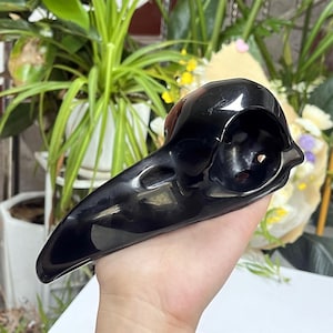 7.2&quot; Natural Obsidian Crow skull,Quartz crystal Crow,Crystal animal carved,Home Decoration,Mineral Specimen,Reiki Healing,Crystal Gifts 1PC