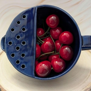 Handmade Pottery Berry Bowl with Strainer and Spout