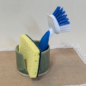 Handmade Pottery Sponge Holder with Scrub Brush Cup