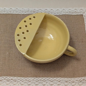 Handmade Pottery Berry Bowl with Strainer and Spout