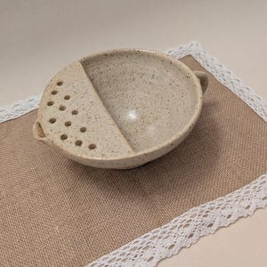 Handmade Pottery Berry Bowl with Strainer and Spout