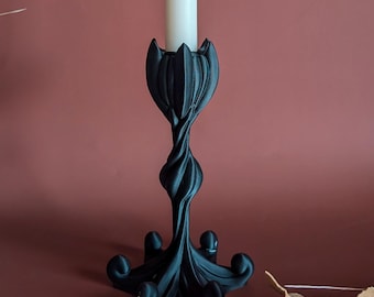 Portavelas gótico retorcido / Portavelas cónico ornamentado / Negro mate o plata / Decoración Dark Academia / LED
