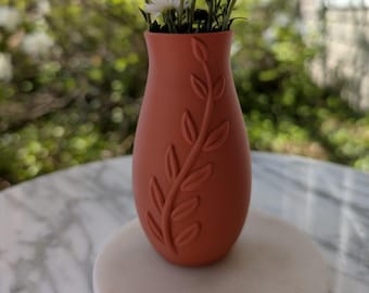 Jarrón Sprig - Jarrón decorativo orgánico moderno impreso en 3D / Negro y terracota / Detalles en relieve / Decoración artesanal