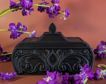 Caja de joyería gótica con tapa, impresa en 3D, estilo barroco, decoración Dark Academia, almacenamiento de estilo vintage, regalo para ella.