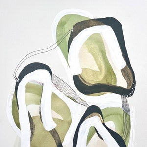 Astratto moderno, dipinto originale con tecnica mista, acrilico, acquerello su carta, forme organiche minime e stratificate, decorazione da parete arte contemporanea 12x16"