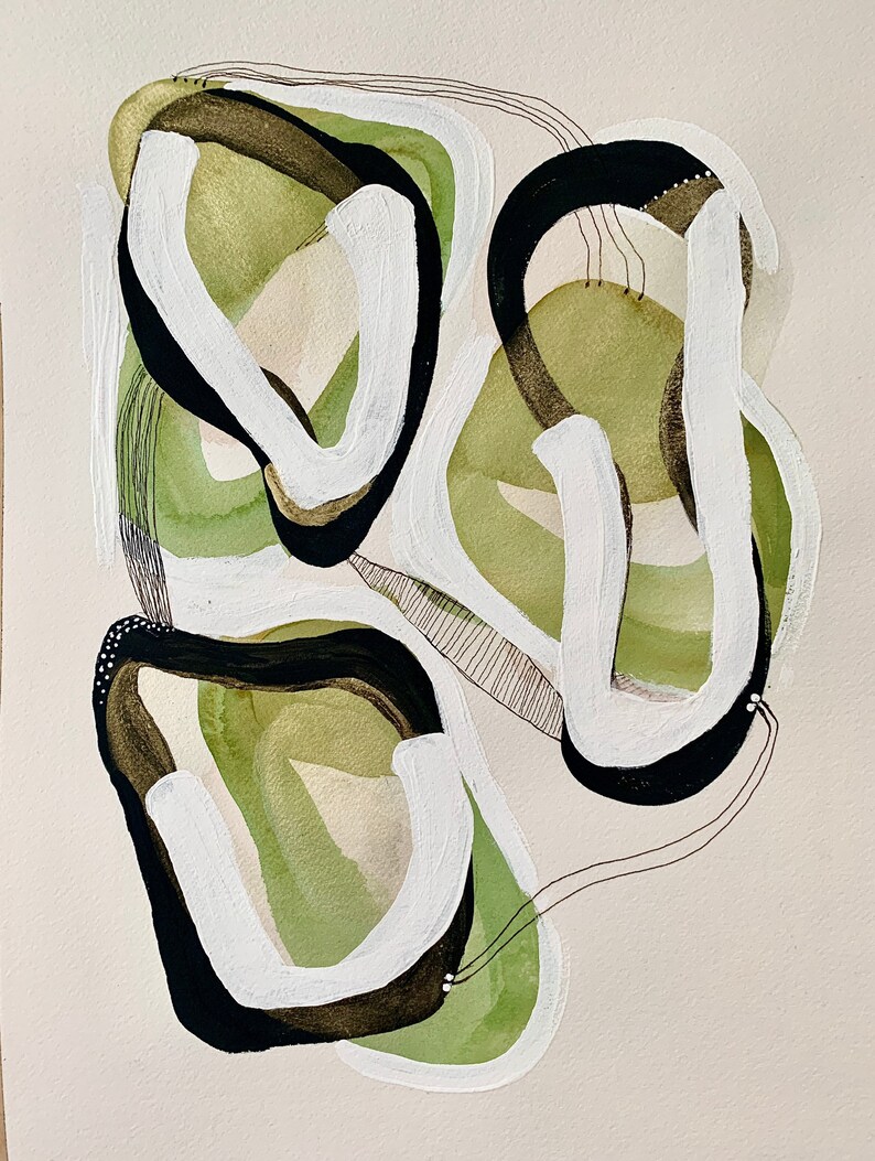 Modern Abstract,Original Mixed Media Painting, acrylic,watercolor on paperMinimal,layered Organic Shapes Wall Decor contemporary art 12x16 image 4