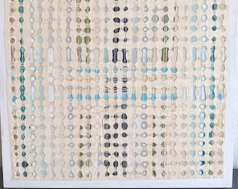 Textural Mixed Media- Original Painting on Birchwood, panel-with layered paper-Geometric and Curvilinear -Wall Art