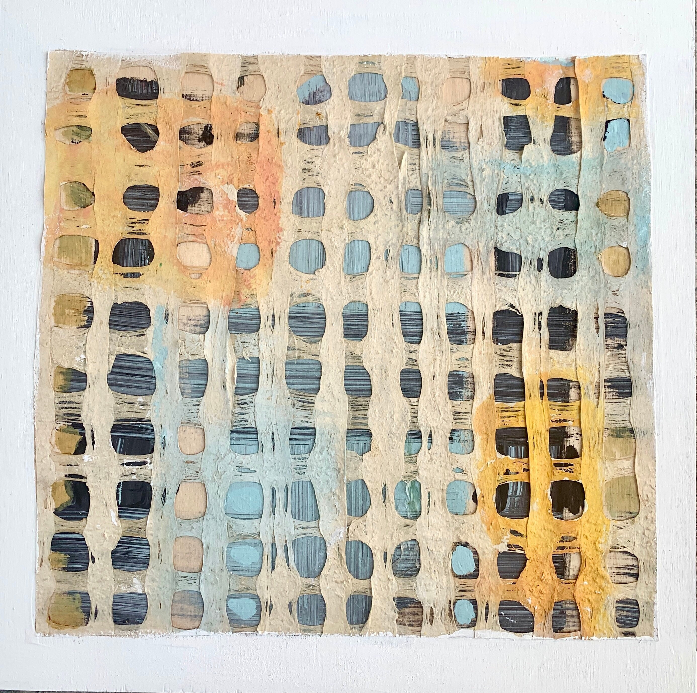 Textured Abstract Art on Wood: Custom Mixed Media Wall Decor, Patterned, circles. Blue,Oranges, Coral.