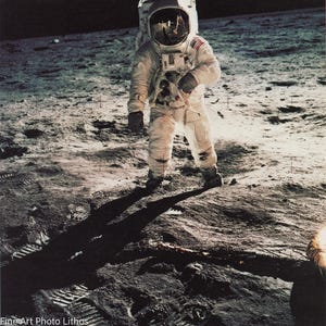 Vintage NASA Photo: Neil Armstrong - Buzz Aldrin on the Moon, 1969 | Historic Space Photography | Astronaut Wall Art