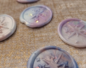 Sparkly Star Wax Seal Stickers: Set of 5 Glittery Envelope Seals