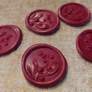 Stickers pour sceaux de cire | Muguet ROUGE | lot de 5 ou 10 | enveloppe adhésive | floral botanique classique formel