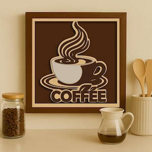 Layered Coffee Cup SVG | 3D Kitchen Wall Art Digital File | Laser Cut Design for Cricut & Glowforge