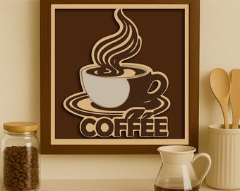 3D-bordje gelaagde koffiekop: lasergesneden bestand (digitale download)