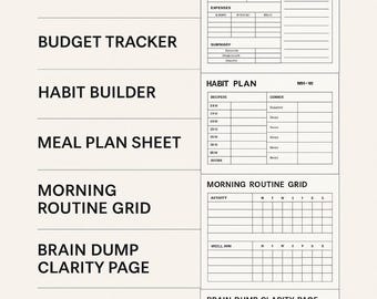 Organizador de Vida para Imprimir | Pacote de Planejador Diário em PDF | Orçamento, Hábitos, Rotinas, Plano de Refeições | Download Instantâneo