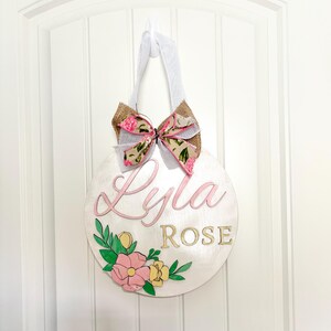 Personalized Wooden Nursery Name Sign – Floral & Bow Baby Room Decor
