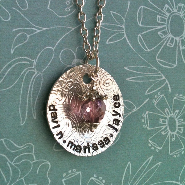 Patterned Oval of Love...Personalized Hand Stamped Necklace