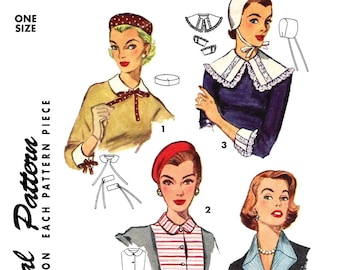 PDF - Vintage 1950s Pattern – Cap, Cuffs & Dickey - One Size | Instantly Print at Home