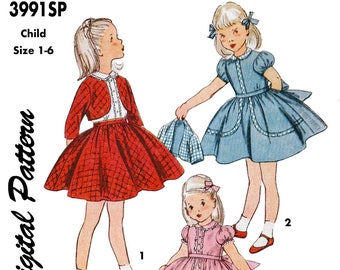 Simplicity 3991 - Size 1-6 - 1950 Girls Dress, Apron, Pinafore, Bonnet - Child, Toddler, Kids - DIGITAL Sewing Pattern