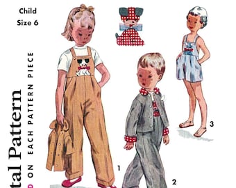 Simplicity 3503 - Size 6 - Overalls - 1950s Vintage Sewing Patterns PDF Girls Boy Unisex