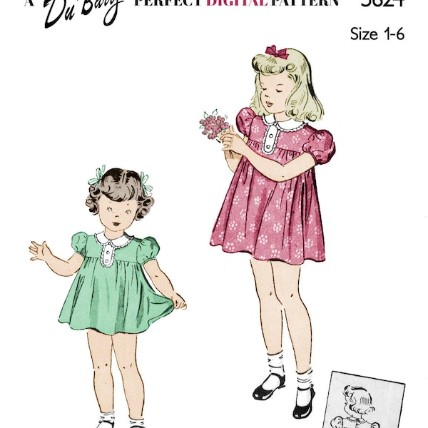 DuBarry 5624 Size 1-6 - 1940s Dress for Little Girl - Digital PDF pattern