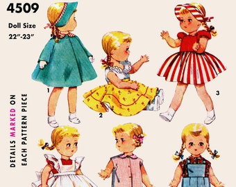 PDF Sewing Pattern - 22-23" DOLL Pattern from 1950s | Coat Hat Blouse Skirt Petticoat Bodice Sleeves Pinafore PJs Overalls