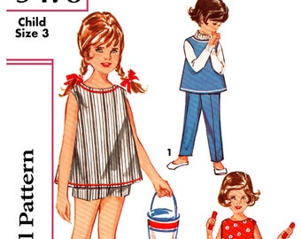 Simplicity 5478 Size 3 - Easy to Sew Top and Boxer Pants in two Length - Shirt, Shorts, Pants - 1960s Sewing Pattern - PDF digital download