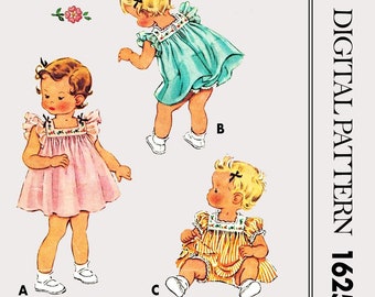 McCall's 1625 - Size 1 - Dress and Diaper Cover set - 1950s Vintage Sewing Patterns PDF