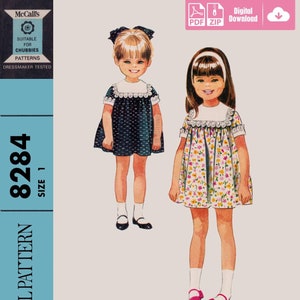 Size 1 - E-Pattern, Digital Sewing Pattern, Dress with lace around yoke and cuffs