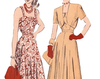 PDF - Vintage 1940s Pattern – Summer Dress & Bolero Jacket Ensemble - *REPRODUCTION* - Available sizes: 12, 14, 16, 18, 20, 22, 24