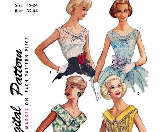 PDF - Vintage 1950s Pattern – Blouse Vintage Sewing Pattern with ribbon, lace trim | Instantly Print at Home