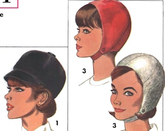Simplicity 6191 - 1960's Digital Sewing Pattern: Mod Ladies Hat, Cap, Jockey Helmet, Millinery - One Size - Instantly Print at Home
